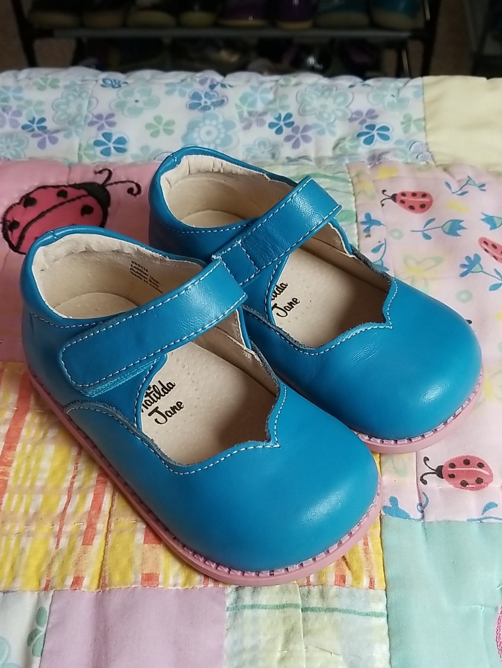 Matilda Jane Teal Blue Mary Janes with Pink Soles Size 8 Livie & Luca Astrid